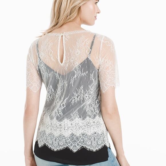 NWOT White House Black Market LACE OVERLAY TOP S - Picture 3 of 7